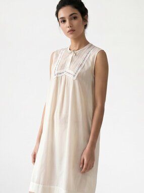 60s White Nightgown | Lace & Embroidery Bib | Semi Sheer | Barbizon "June" | S